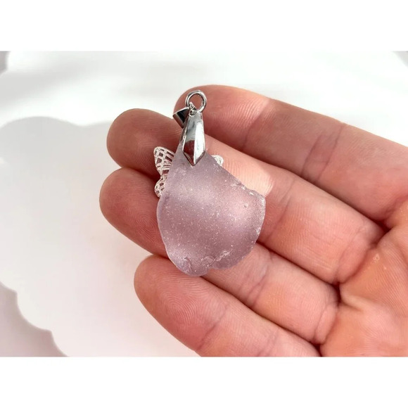 Silver Toned Butterfly & Natural Purple Stone Vintage Pendant Charm Trinket - Picture 3 of 9